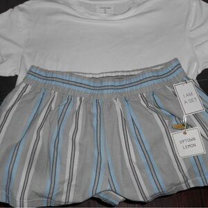 Medium Uptown Lemon White Top and Striped Shorts Set